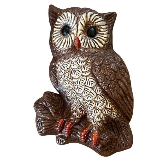 Vintage MCM Brown and White Owl Wall Hanging Decor Set of 2 - Picture 3 of 4